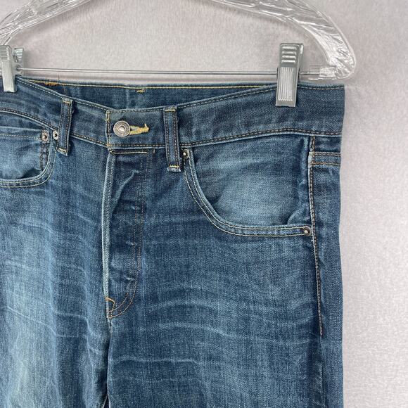 LEVIS Jeans Mens 32x32 501 Slim Fit Straight Leg Denim Wash Cotton Blue - Picture 5 of 14